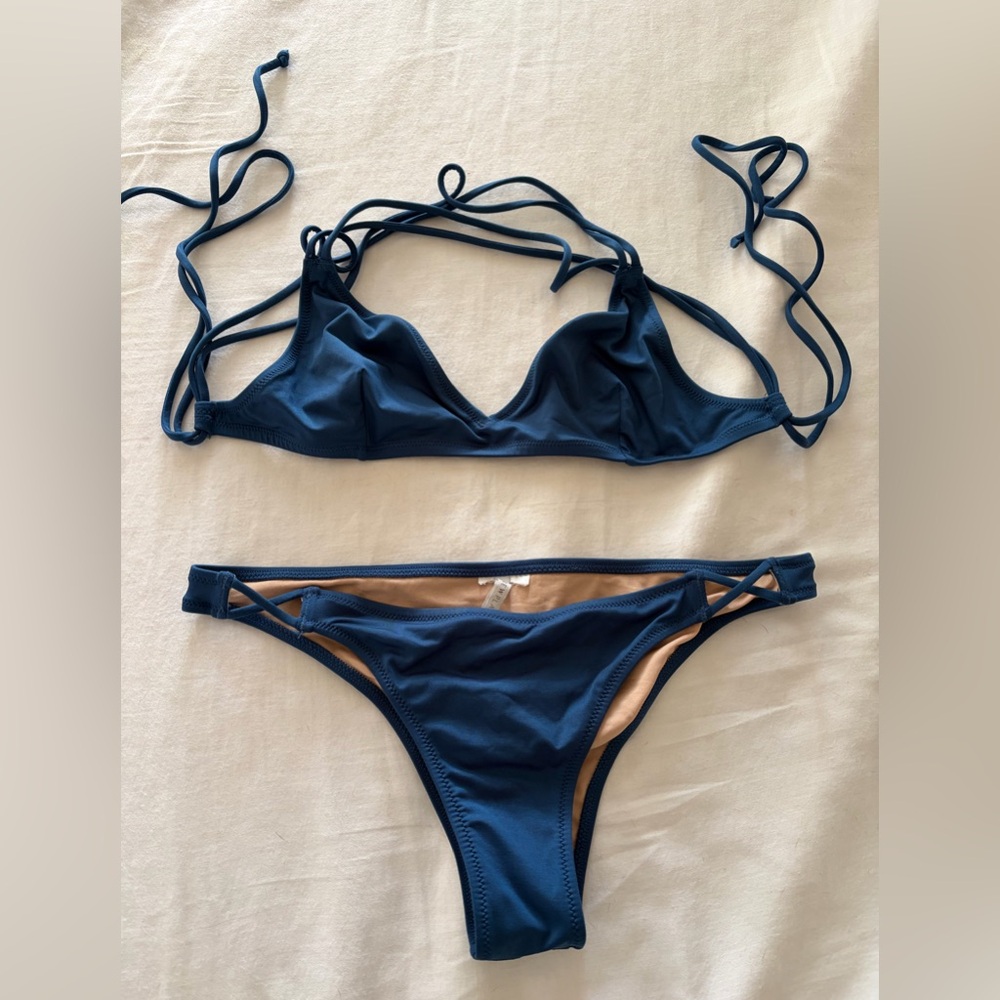 J. Crew Navy Triangle String Bikini Set - image 1